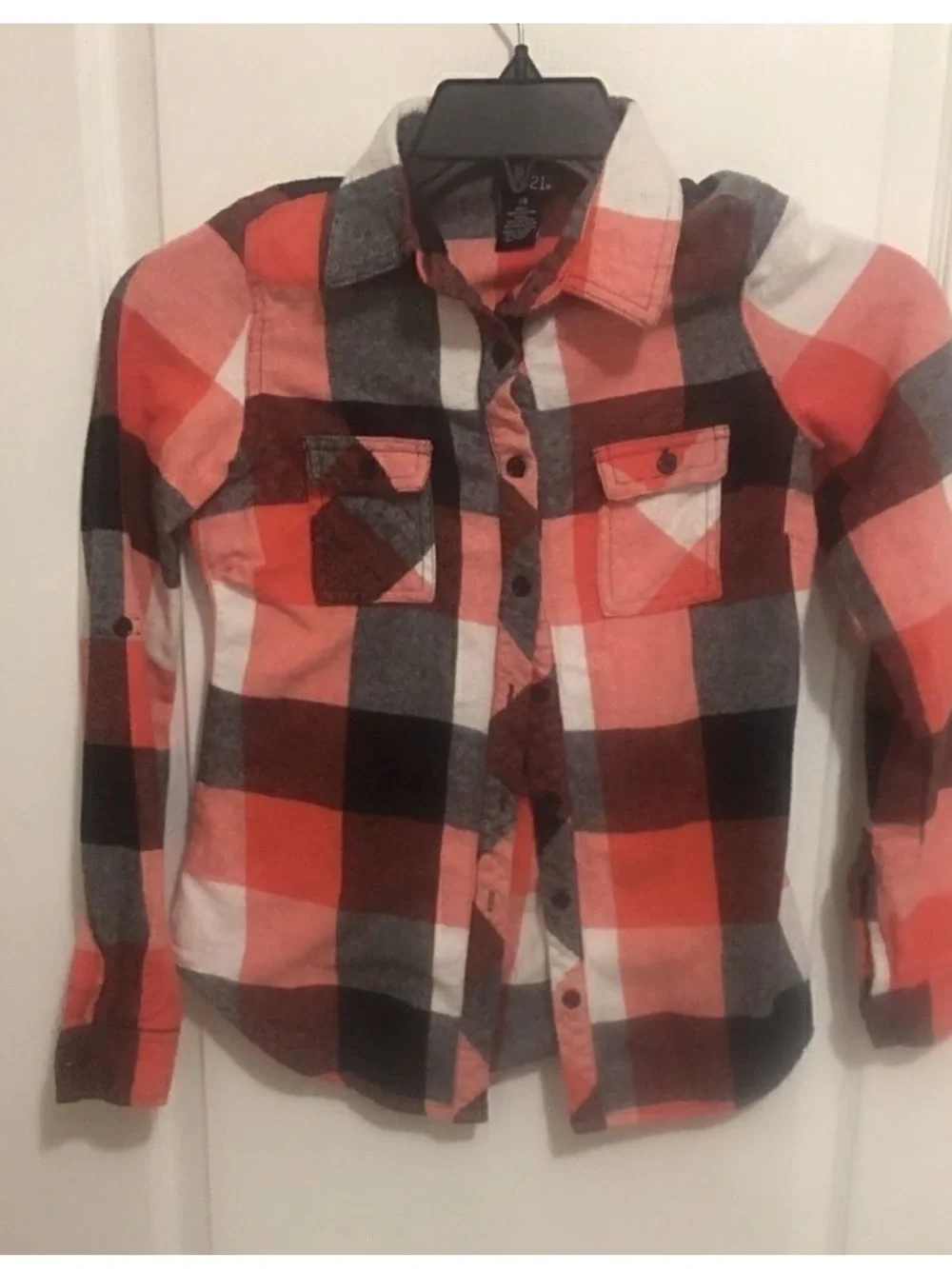 Rue21 Orange, Black & Cream Plaid Button-Down Shirt